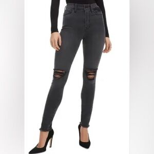 Good American Good Waist Distressed Black Stretch Denim Jeans Women’s Size 2/26